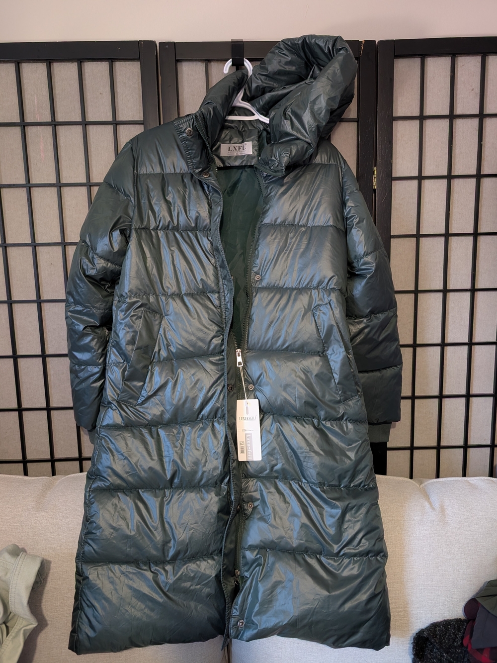 Long Puffer Coat Dark Green Sz M